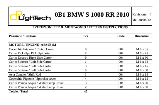 Aluminium Motorschrauben-Set LighTech BMW S1000RR K46 (09-14) 0B1M - Image 6