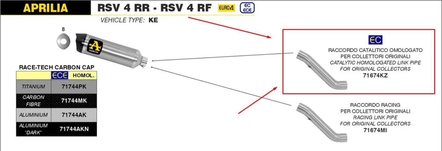 Arrow Zwischenrohr mit Katalysator Edelstahl Aprilia RSV4/RR/RF (17-18) 71674KZ - Image 2