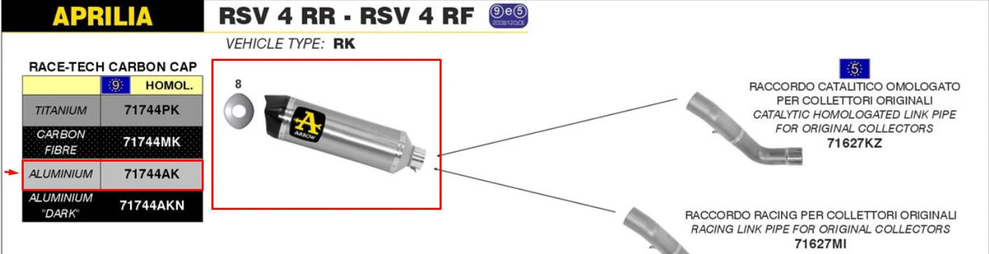 Arrow Slip-On Race-Tech Aluminium Aprilia RSV4/RR/RF (15-16) 71744AK - Image 4