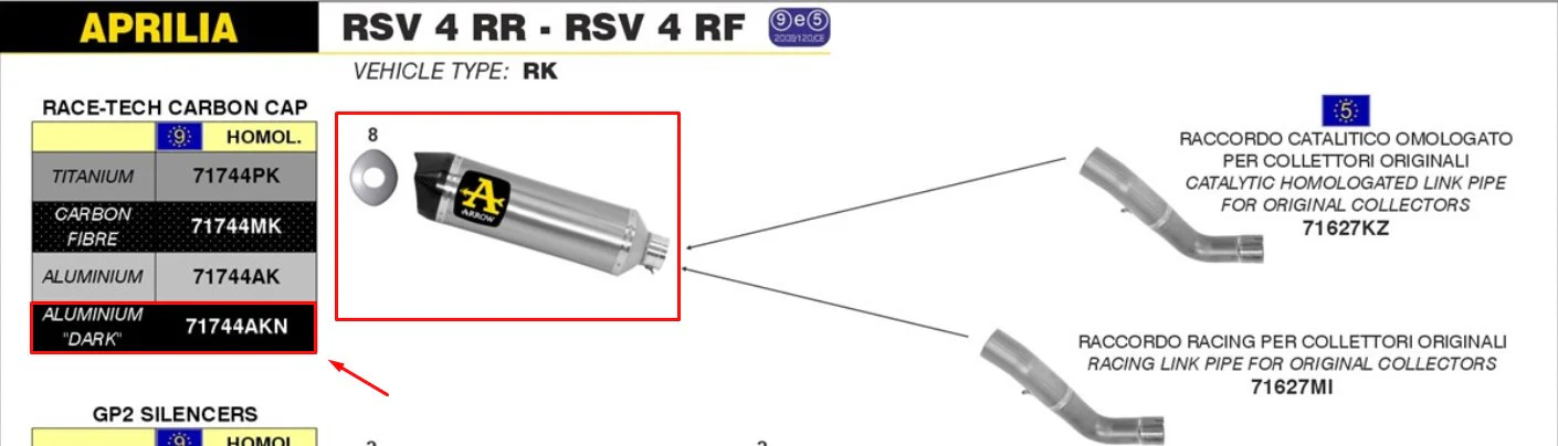 Arrow Slip-On Race-Tech Aluminium Dark Aprilia RSV4/RR/RF (15-16) 71744AKN - Image 6