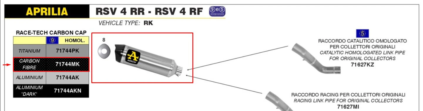 Arrow Slip-On Race-Tech Carbon Aprilia RSV4/RR/RF (15-16) 71744MK - Image 3