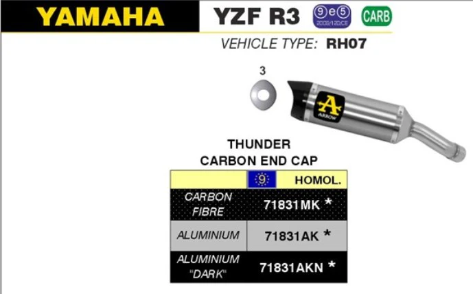 Arrow Slip-On Thunder Aluminium Dark Yamaha YZF-R3 (15-18) 71831AKN - Image 3