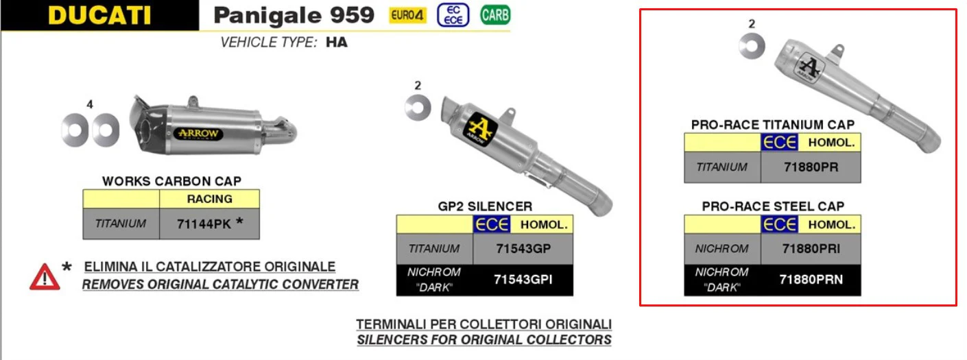 Arrow Slip-On Pro-Race Titanium Ducati Panigale 959 (16-19) 71880PR - Image 4