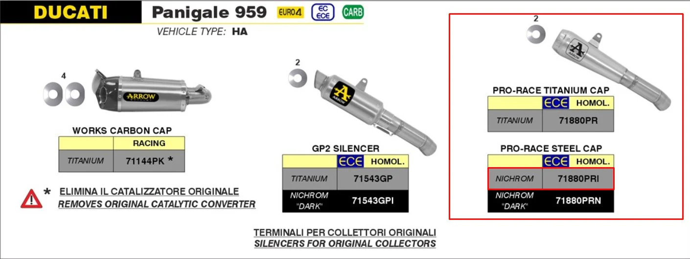 Arrow Slip-On Pro-Race Edelstahl Ducati Panigale 959 (16-19) 71880PRI - Image 4