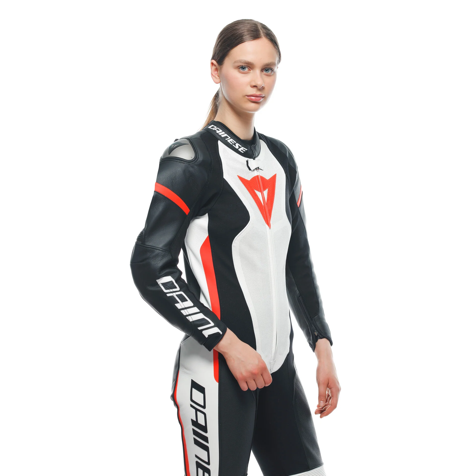 Dainese Grobnik Lady Einteiler Lederkombi – Perforierter Rennanzug | Frauen | Weiß/Rot - Image 13