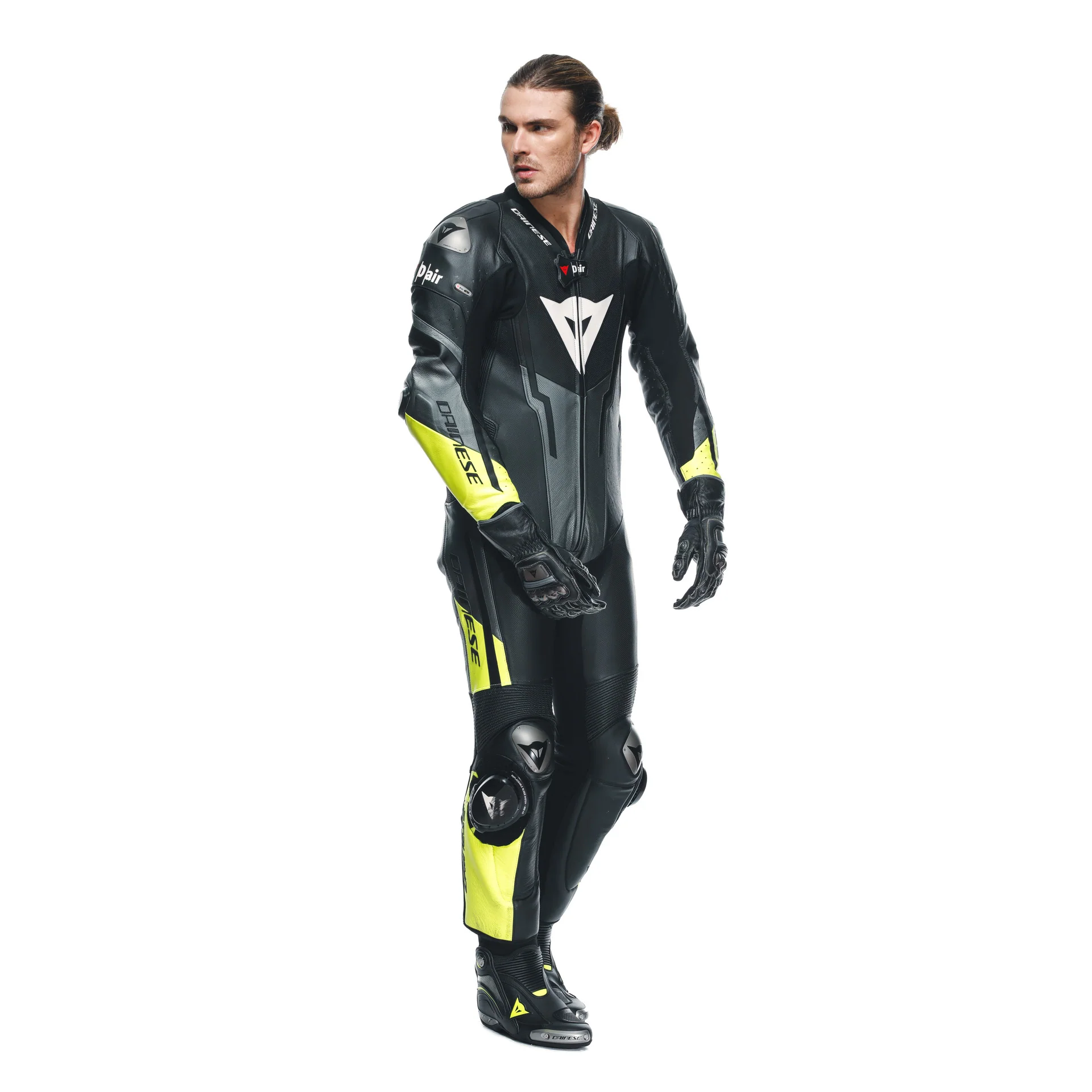 Dainese Misano 3 D-AIR® Einteiler Lederkombi – Perforierter Airbag Rennanzug | Herren | Schwarz/Neon Gelb - Image 9