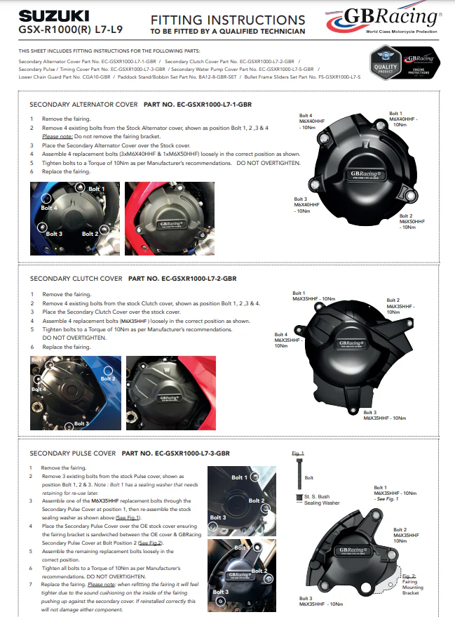 Motordeckel Protektoren Komplettset GBRacing Suzuki GSX-R 1000 (17-23) - Image 9