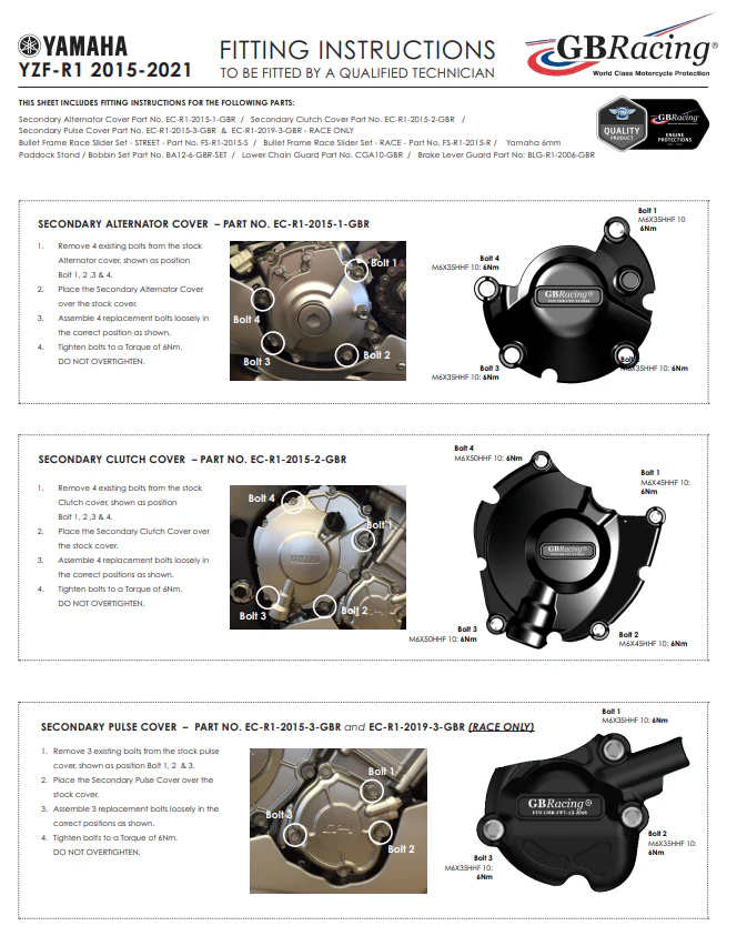 Motordeckel Protektoren Komplettset GBRacing Yamaha YZF-R1/M RN32, RN49 und RN65 (15-26) - Image 6