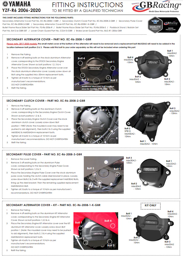 Motordeckel Protektoren Komplettset GBRacing Yamaha YZF-R6 (06-26) - Image 2