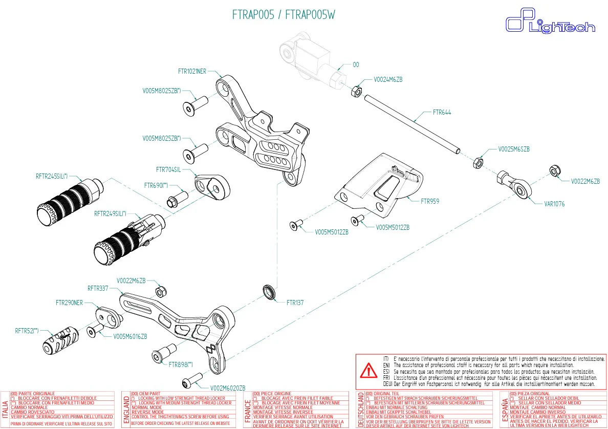 Fußrastenanlage LighTech Aprilia RSV4/RF/RR/1100 Factory (17-26) FTRAP005/W - Image 3