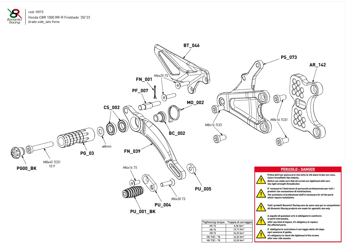 Fußrastenanlage Race Bonamici Racing Honda CBR 1000 RR-R SC82 (20-26) H015 - Image 2
