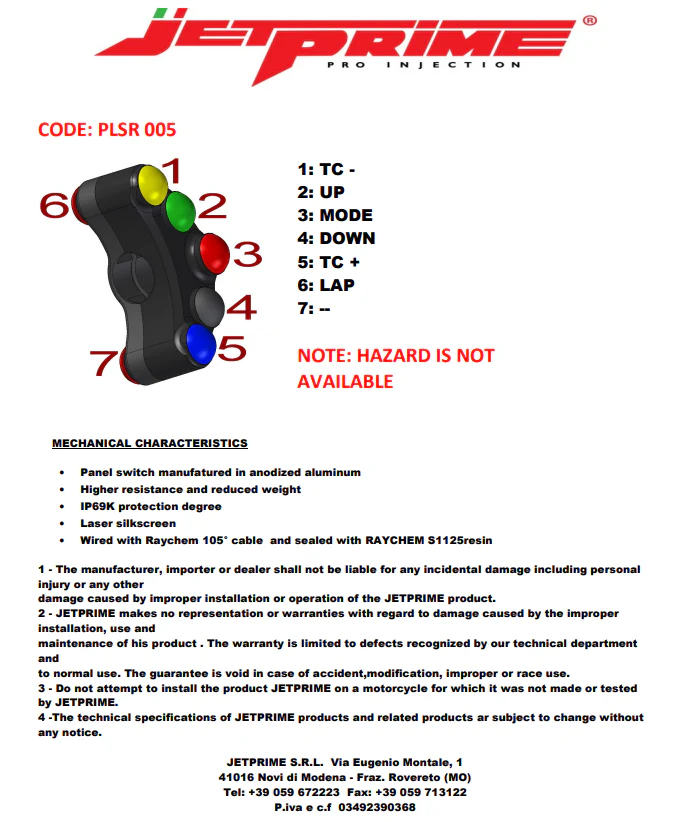 Lenkerschalter Race links JetPrime Ducati Panigale 1199/R/S (12-17) JP PLSR 005 - Image 13