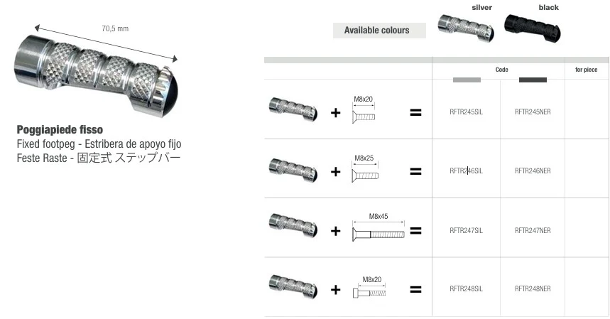 LighTech Ersatz-Fußraste fest 70,5 mm – Silber/Schwarz | RFTR245–248 - Image 3