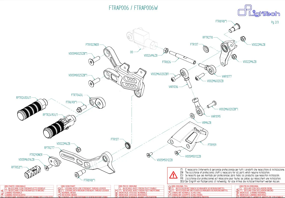 Fußrastenanlage LighTech Umkehrschaltung Aprilia RSV4/RF/RR/1100 Factory (17-26) FTRAP006/W - Image 3