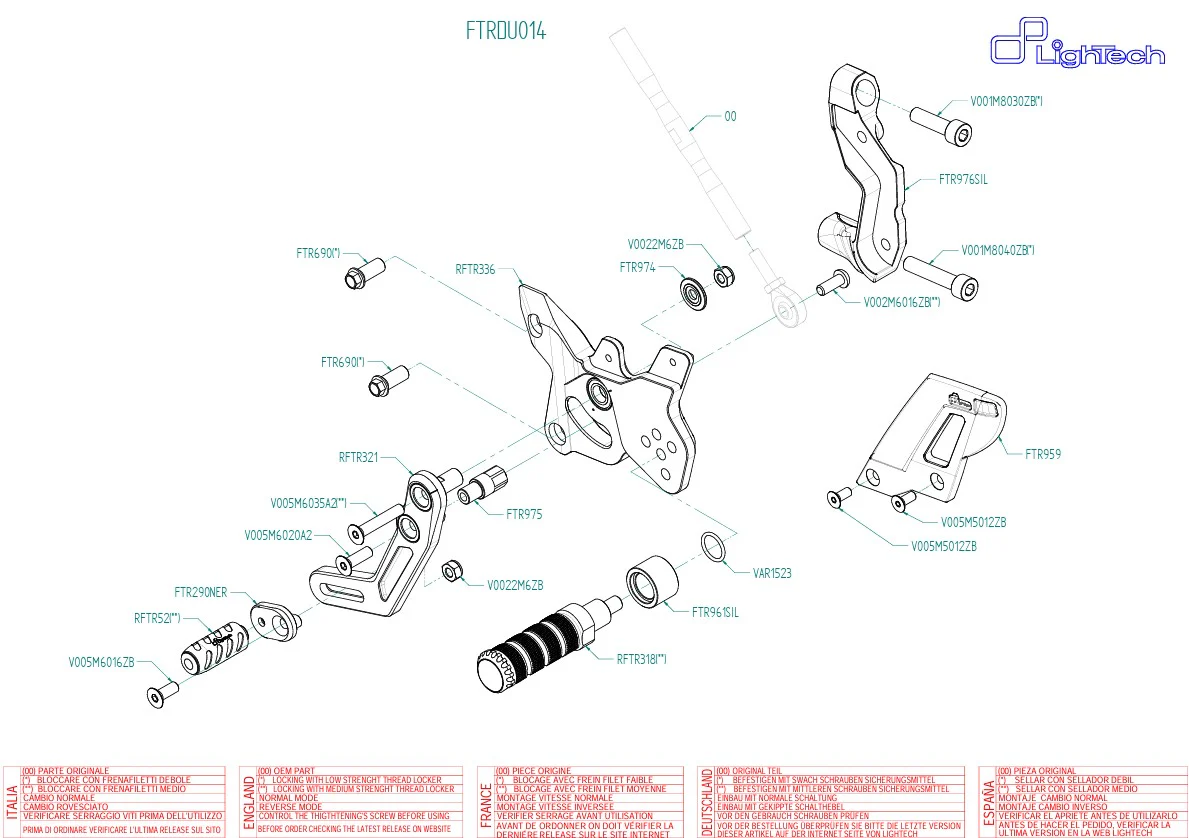 Fußrastenanlage Track-Use LighTech Umkehrschaltung Ducati Panigale V2 955 (20-24) FTRDU014 - Image 6