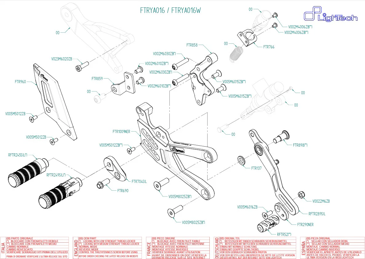Fußrastenanlage LighTech Yamaha YZF-R1/M RN32, RN49 & RN65 (15-26) FTRYA016 - Image 3