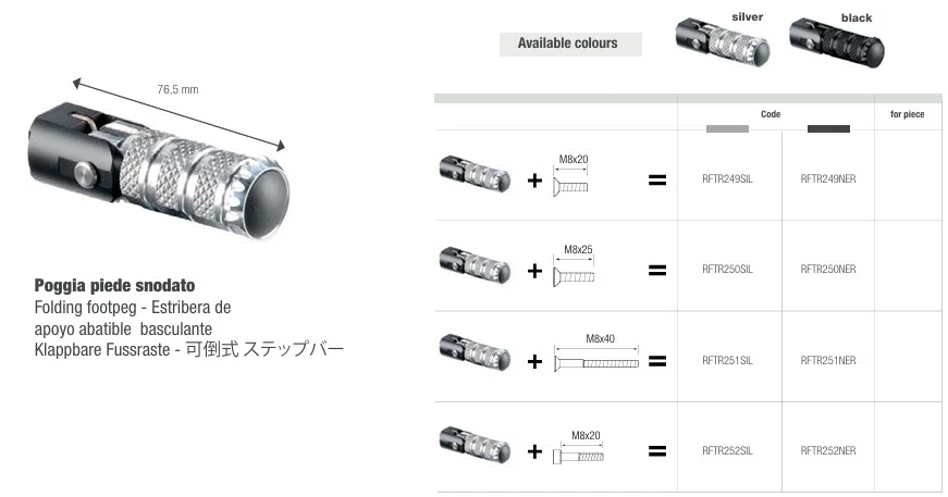 LighTech Ersatz-Fußraste klappbar 76,5 mm – Silber/Schwarz | RFTR249-252 - Image 3