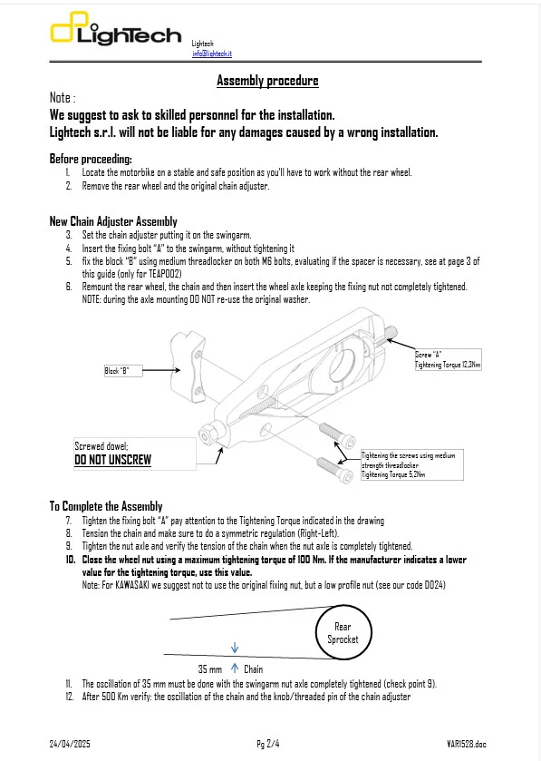 Kettenspanner LighTech Aprilia RSV4/RR/RF/1100 Factory (15-20) TEAP003 - Image 3