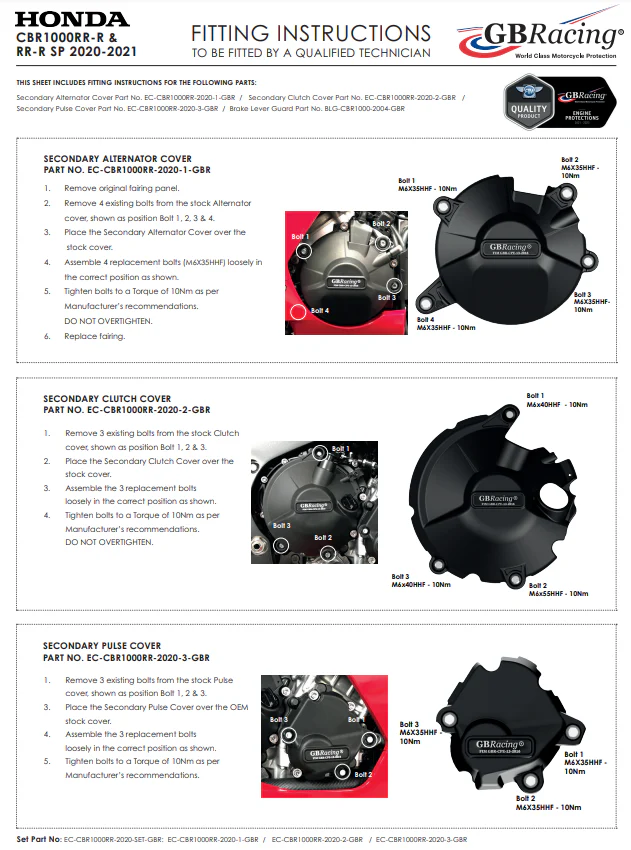 Motordeckel Protektoren Komplettset GBRacing Honda CBR 1000 RR-R SC82 (20-26) - Image 10