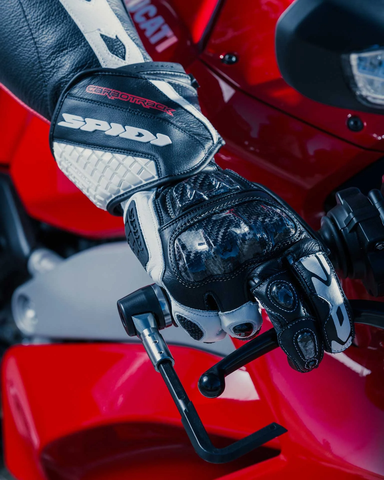 Spidi Carbo Track Evo Racing Motorrad Lederhandschuhe | Herren | Schwarz/Weiß | A203011 - Image 4