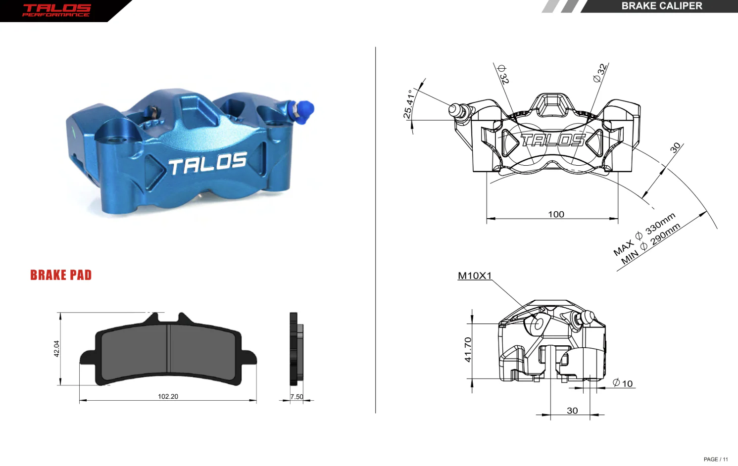 Talos C52 Guss Monoblock P4 32/32 100mm Bremszange Vorne Links | C52.100.BU.L - Image 8