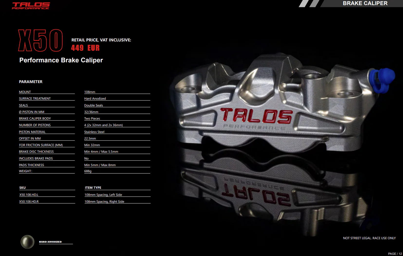 Talos X50 Two Piece P4 32/36 108mm Bremszange Vorne Links | X50.108.HD.L - Image 6