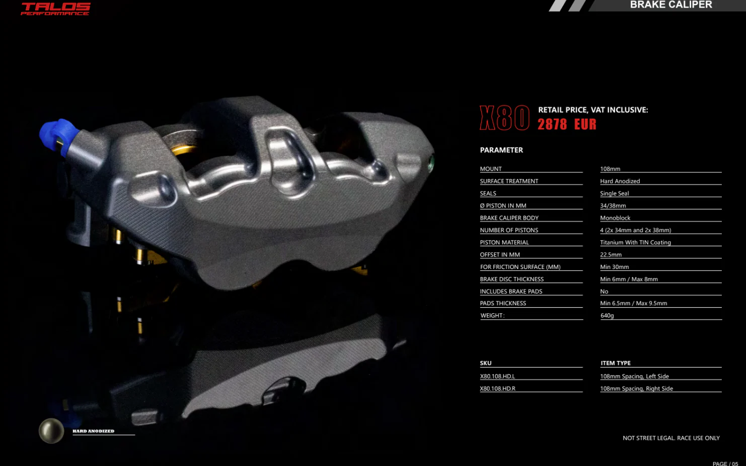 Talos X80 SBK Racing Monoblock P4 34/38 108mm Bremszange Vorne Rechts | X80.108.HD.R - Image 12