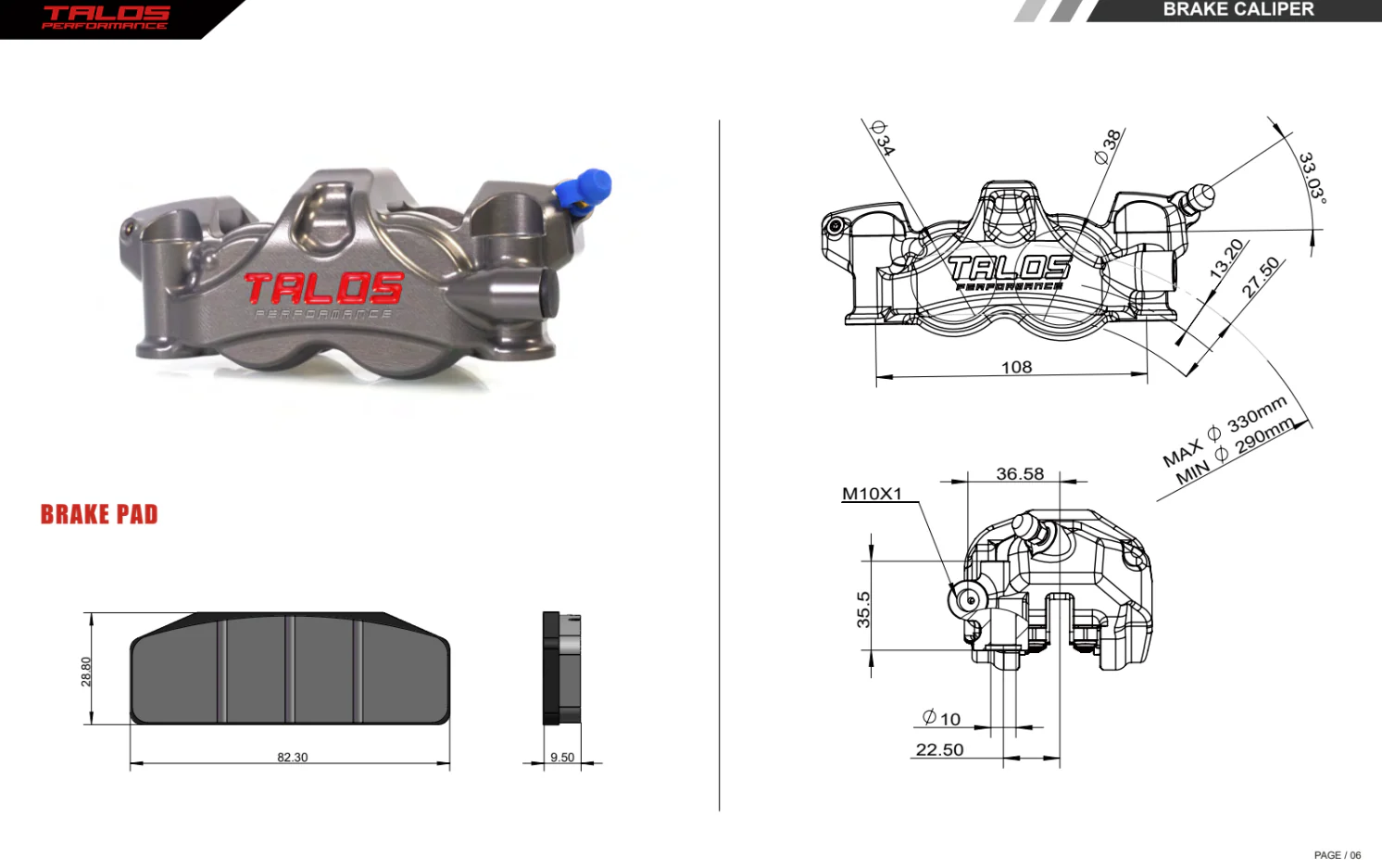 Talos X80 SBK Racing Monoblock P4 34/38 108mm Bremszange Vorne Rechts | X80.108.HD.R - Image 13