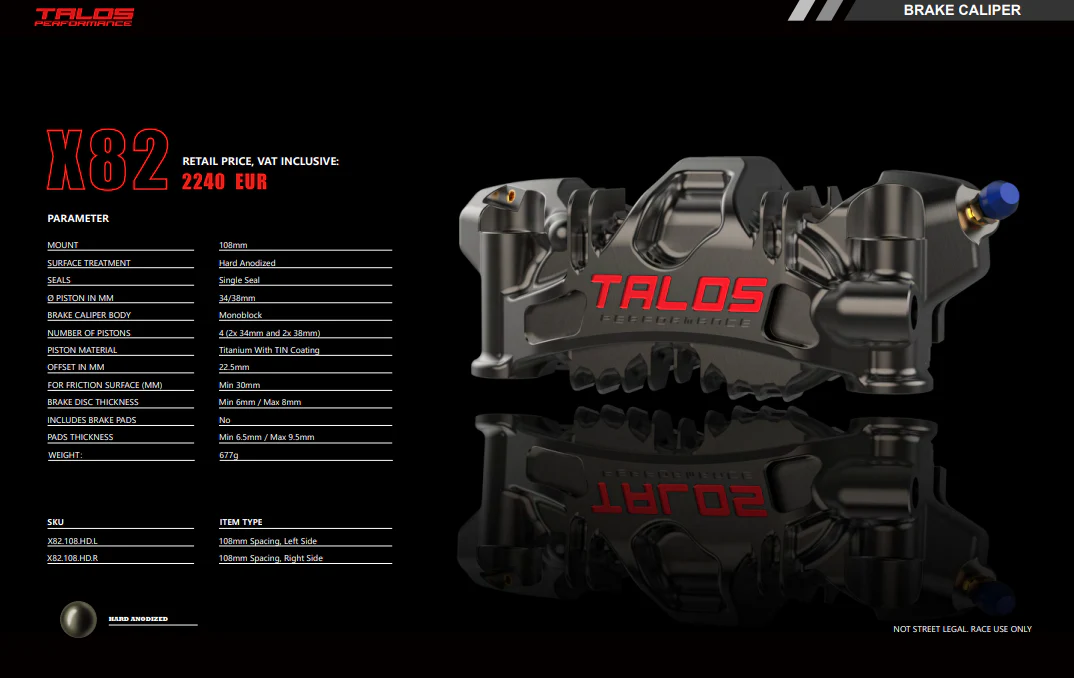 TALOS X82 SBK Racing Monoblock P4 34/38 108mm Bremszange Vorne Links | X82.108.DL.L - Image 9