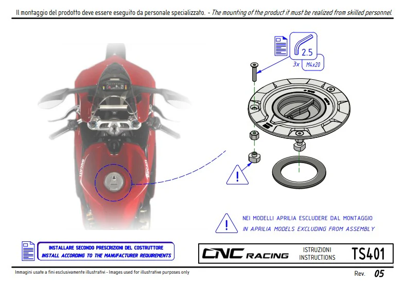 Tankdeckel mit Schnellverschluss Livery Tricolore CNC Racing Ducati Panigale V4/S/R (25-26) TS401R - Image 6