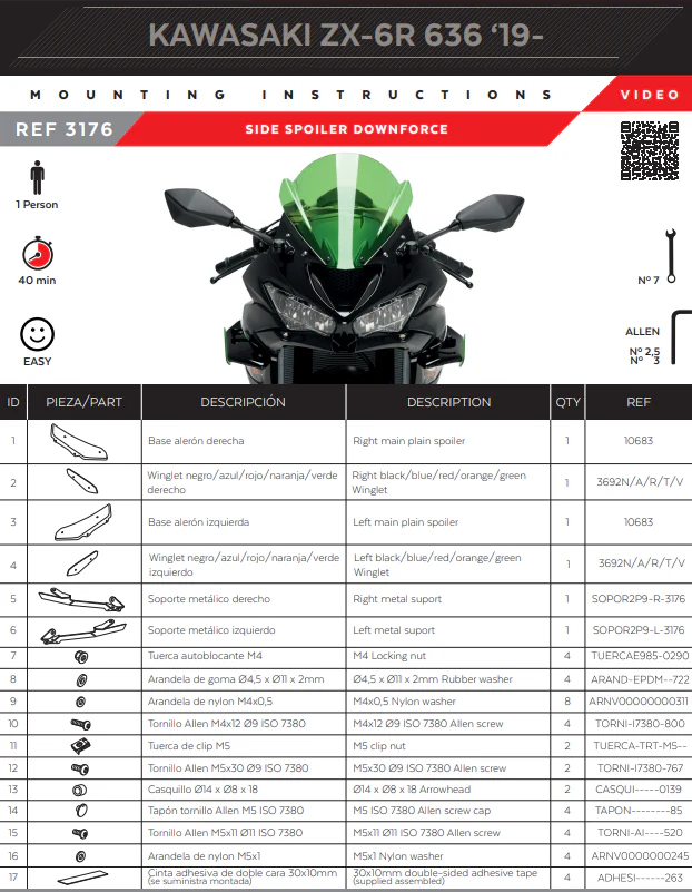 Puig Winglets Spoiler Downforce Kawasaki ZX-6R 636 (18-23) 3176 - Image 7