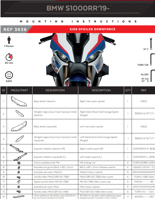 Puig Winglets Spoiler Downforce BMW S1000RR K67 (19-22) 3636 - Image 6