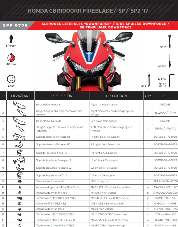 Puig Winglets Spoiler Downforce Honda CBR 1000 RR SC77 (17-19) 9729 - Image 6