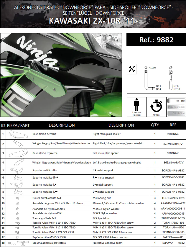 Puig Winglets Spoiler Downforce Kawasaki ZX-10 R/RR (11-20) 9882 - Image 6